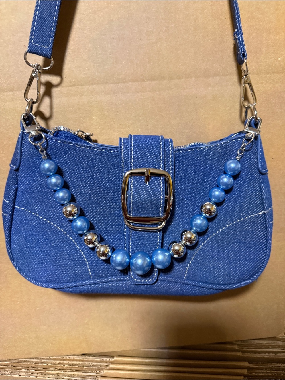 Blue and Silver Beaded chain  Bag not for sale